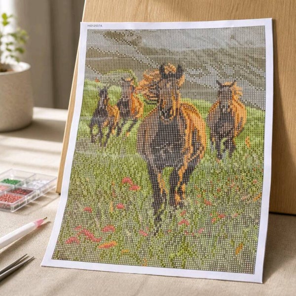 Kit Chevaux galopant, 30x40 cm, rond