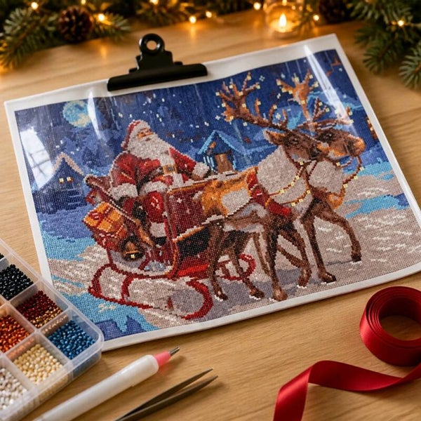 Kit Père Noël et son traîneau, 40x60 cm, rond