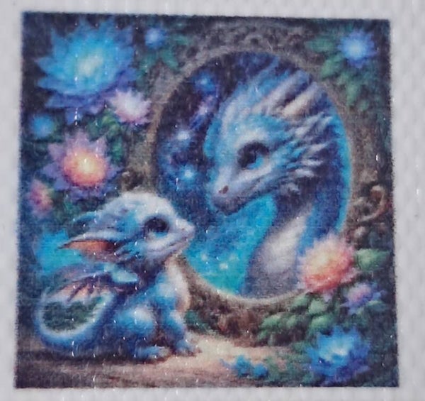 Dragonneau avec son reflet adulte, 40x40 cm, carré