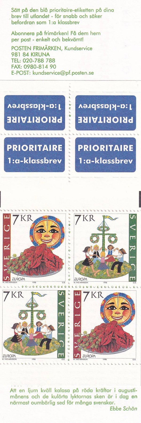 Zweden - 1998 - Europa - Boekje - Postfris
