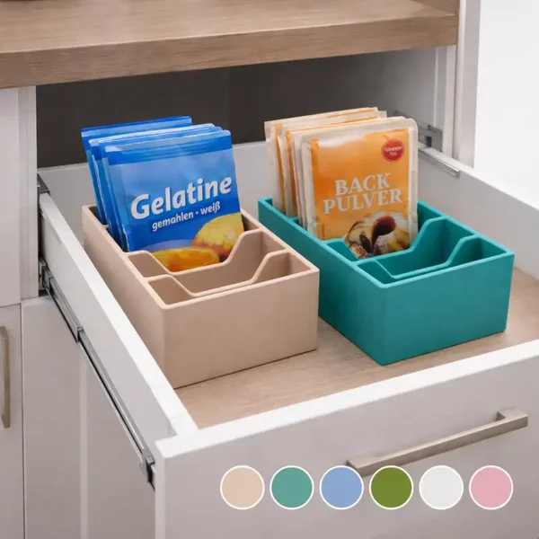 Backpulver Organizer – Ordnungssystem | Küchen Organizer für Backpulver & Vanillezucker | Schrank Organizer Küche | Küchen Zubehör