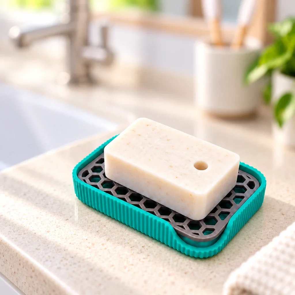 Seifenschale mit Abtropfgitter | Seifenablage  | Waben Design | Seifenhalter für Bad, Dusche & Küche