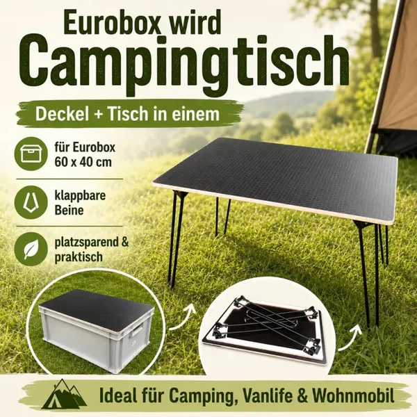 Campingtisch & Euroboxdeckel aus beschichteten Holz in Wabenoptik