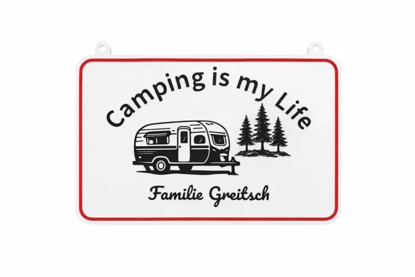 Schild, Camping personalisiert mit Familienname – Wohnwagen Fenster Schild – Camping Geschenk – Camper Deko – 19,5×13 cm
