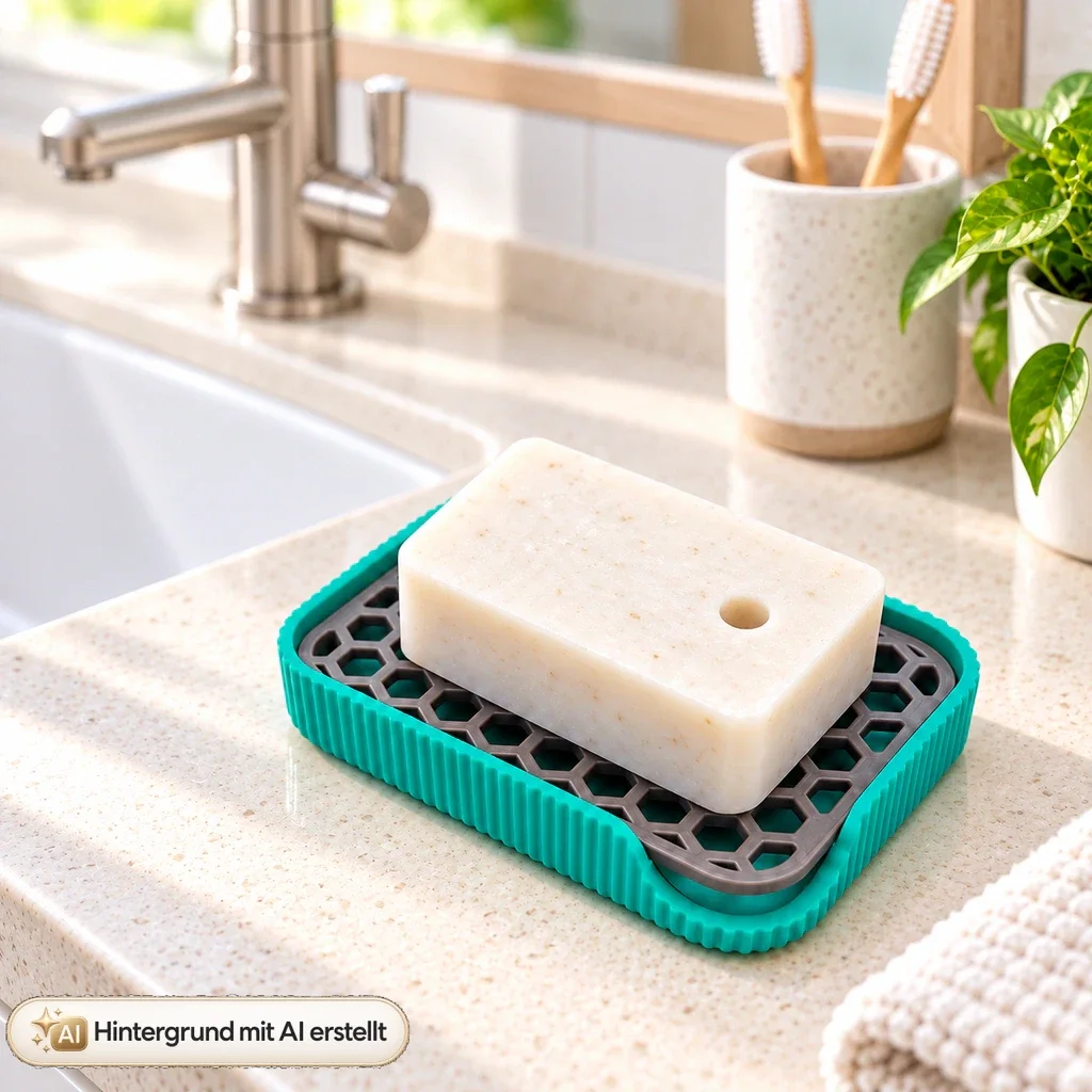 Seifenschale mit Abtropfgitter | Seifenablage  | Waben Design | Seifenhalter für Bad, Dusche & Küche