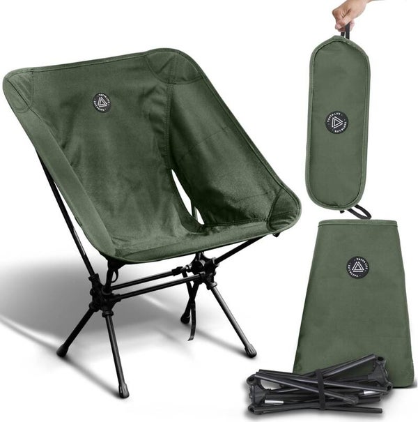 Camping Chair  Lightweight Folding Chair for Camping Low Back Camp Chair with Storage Pouches  Sturdy Aluminum Poles Portable Chair with Heavy Duty Oxford Cloth 27x14x20-Inch  Army Green