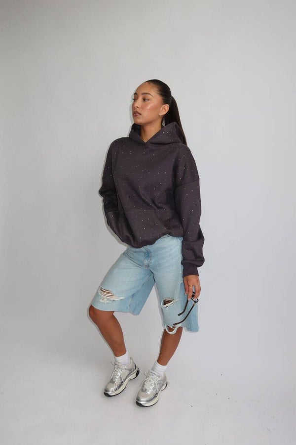 Rhinestone hoodie - grey