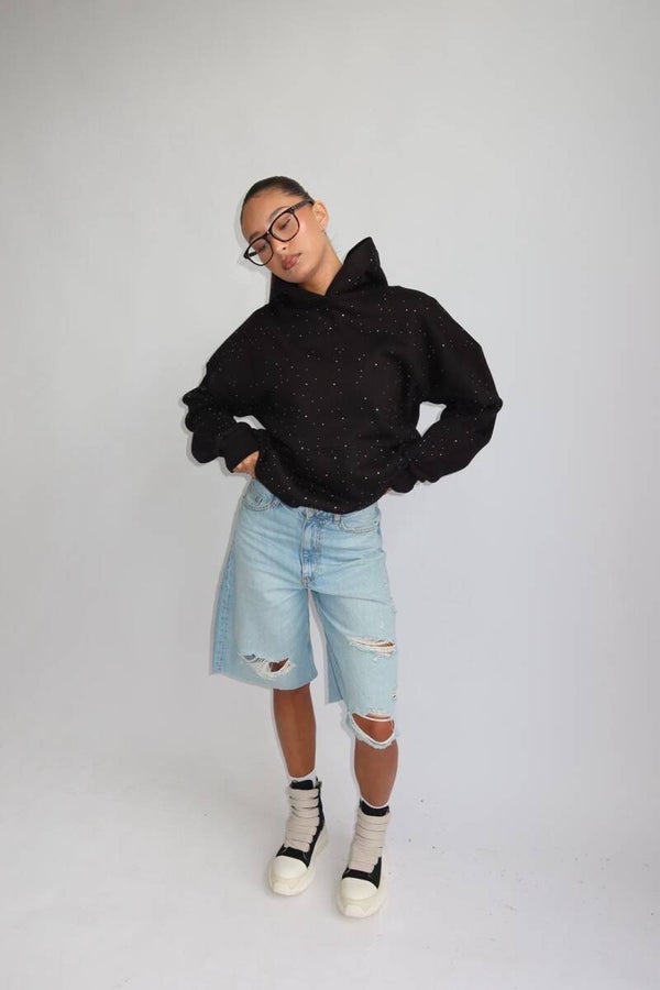 Rhinestone hoodie - black