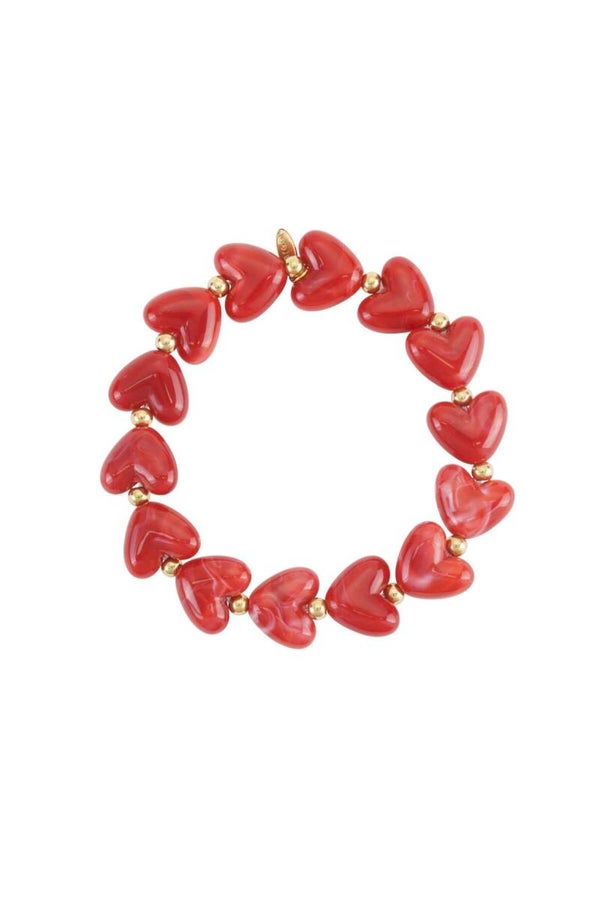 Heart beads armband - red