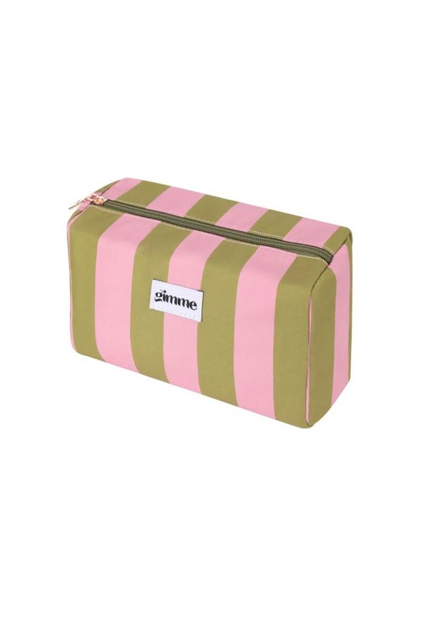 Stripes make up bag - olive pink