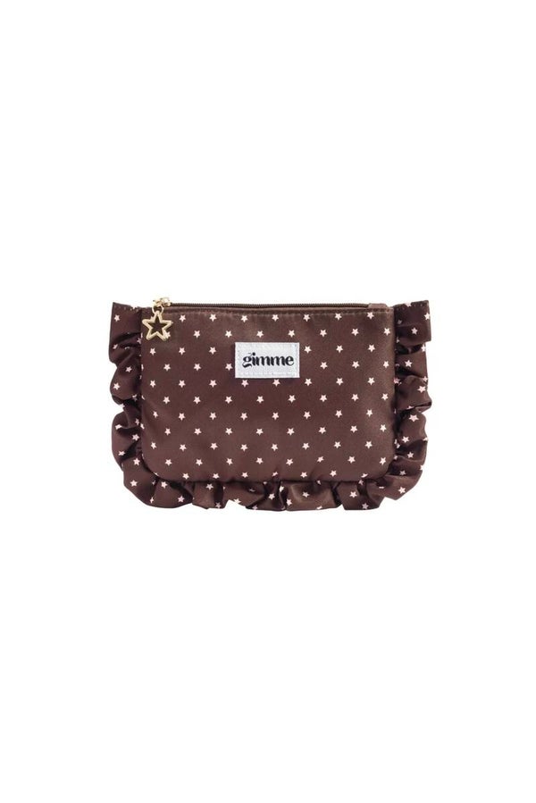 Stars ruffle make up bag - brown