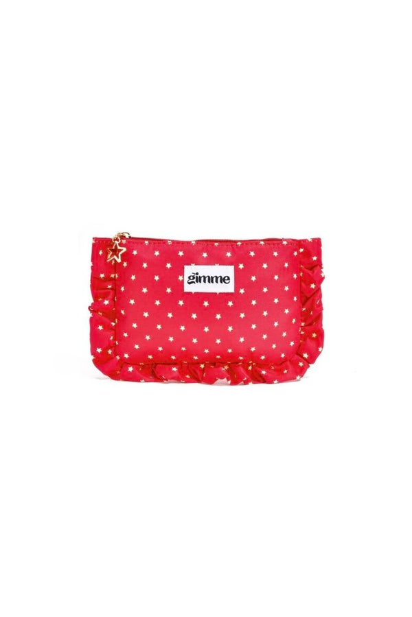 Stars ruffle make up bag - red