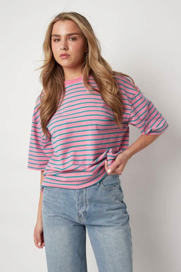 Colorful stripes shirt - pink turquoise