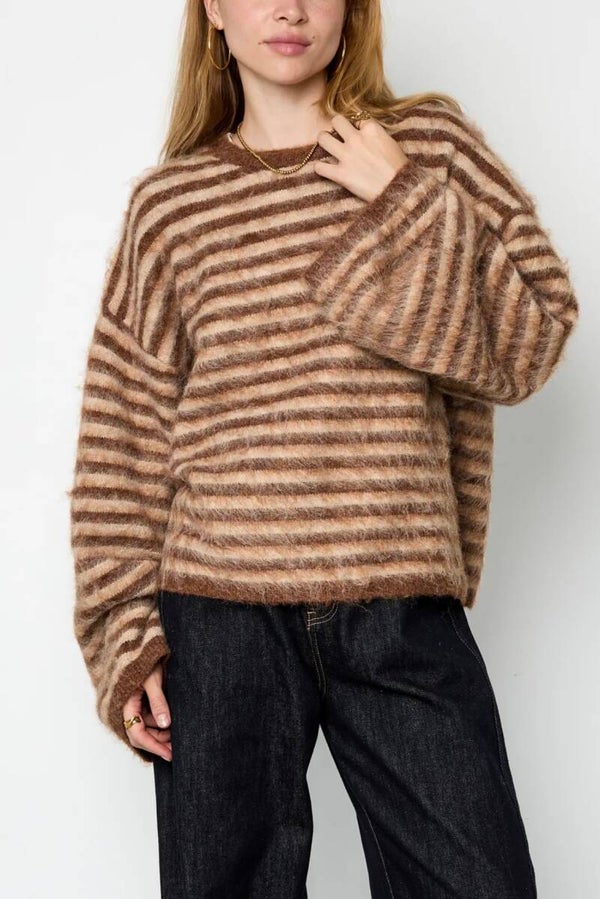 Fluffy stripes sweater - brown
