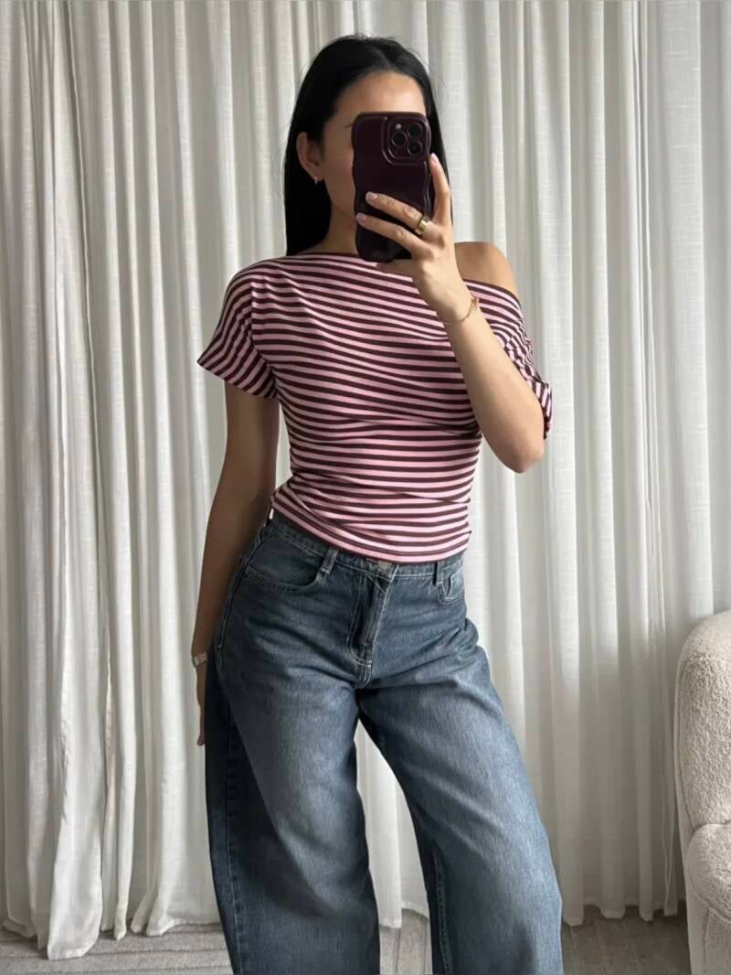 Soleil top stripes - brown pink