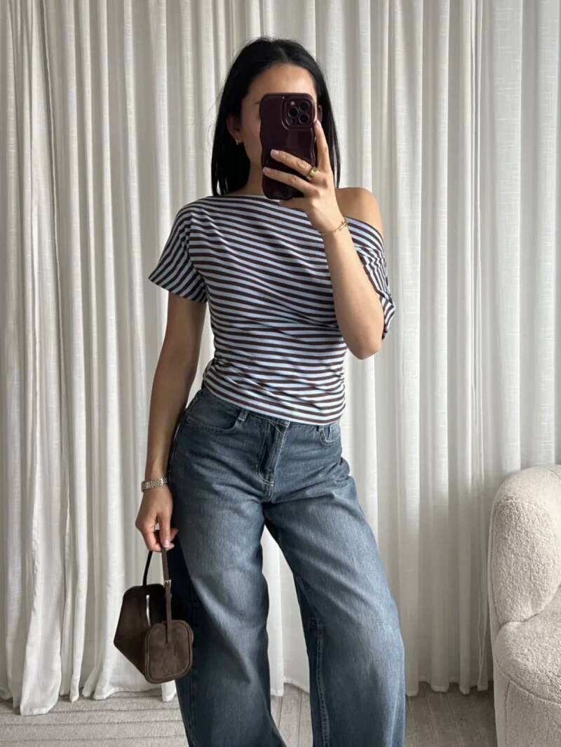 Soleil top stripes - brown blue