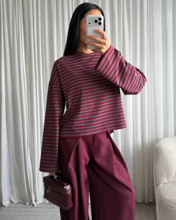 Longsleeve autumn stripes - bordeaux grey