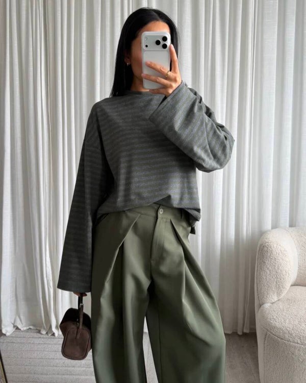 Longsleeve autumn stripes - khaki grey