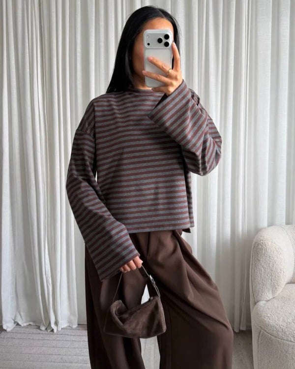Longsleeve autumn stripes - chocolat grey