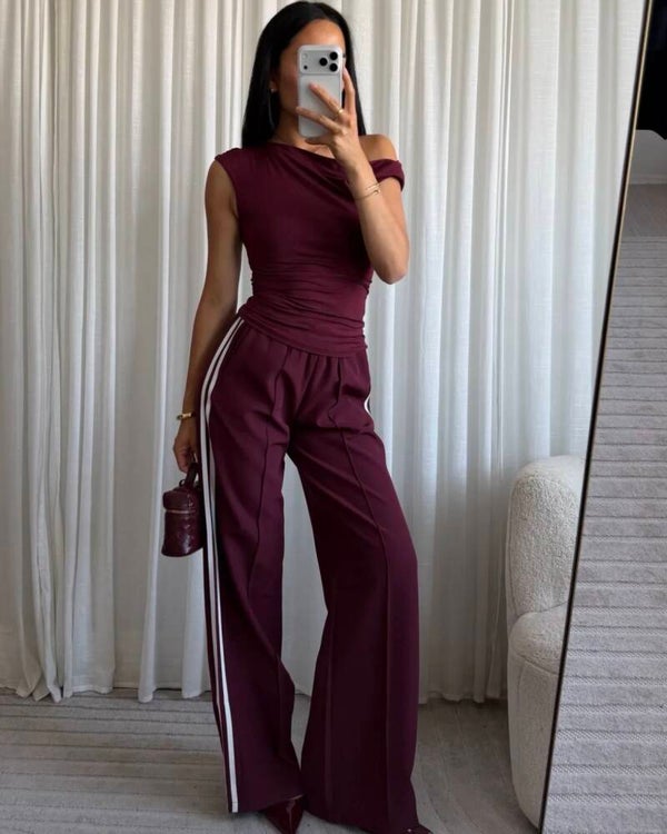 Tracked stripes pantalon - bordeaux white