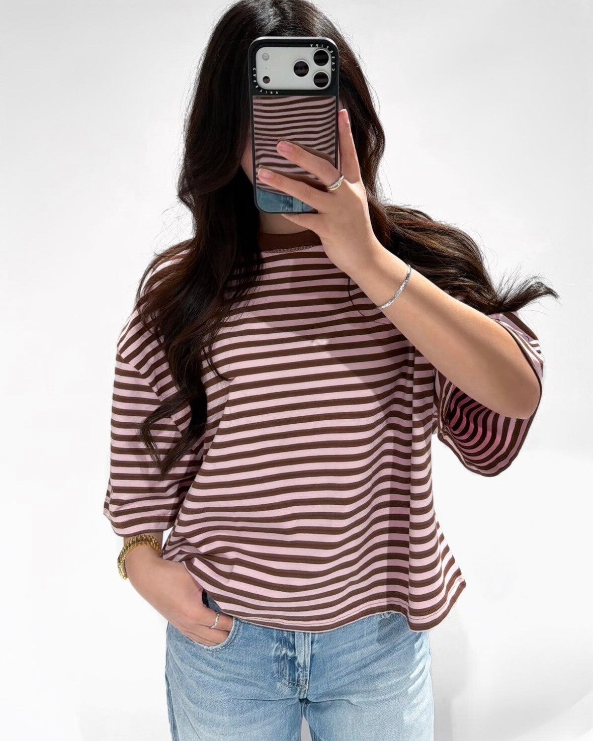 Redefined stripes shirt - pink / brown