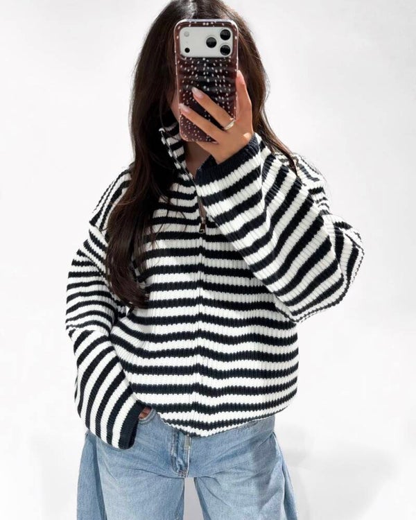 Freya zip cardigan - navy white