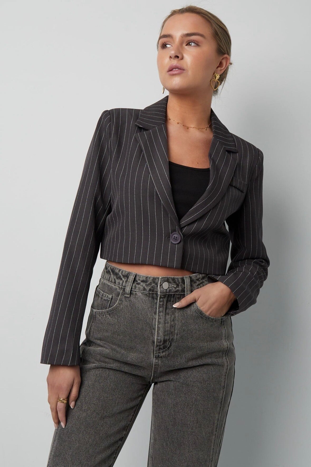 Stripes blazer cropped - grey / SPECIAL DROP