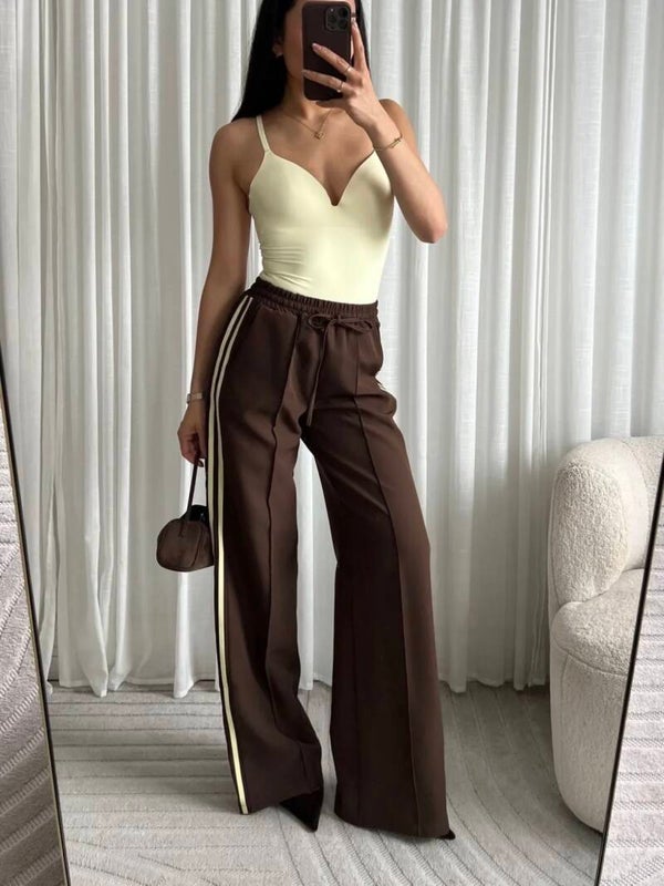 Tracked stripes pantalon - brown yellow