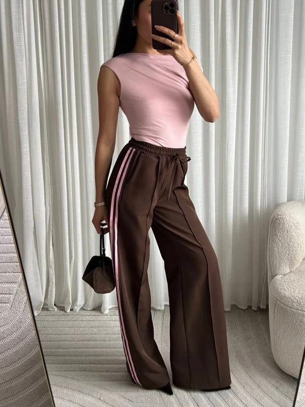 Tracked stripes pantalon - brown pink