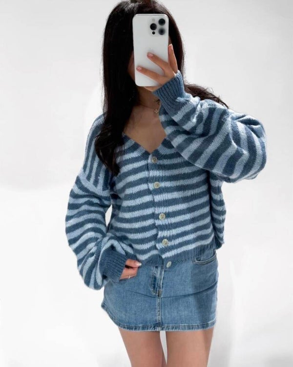 Kitty cardigan - navy/sky blue