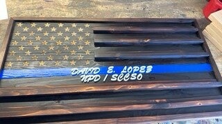 Customized wooden flag with challenge coin rack and frame