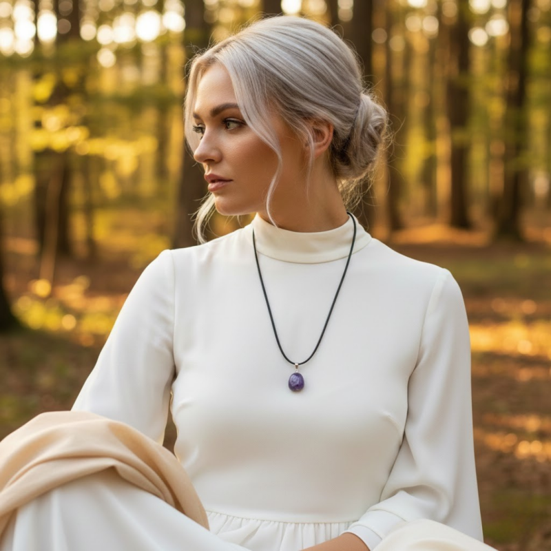 Amethyst Anhänger als natürlicher Trommelstein Schmuck mit Heilstein Wirkung online kaufen