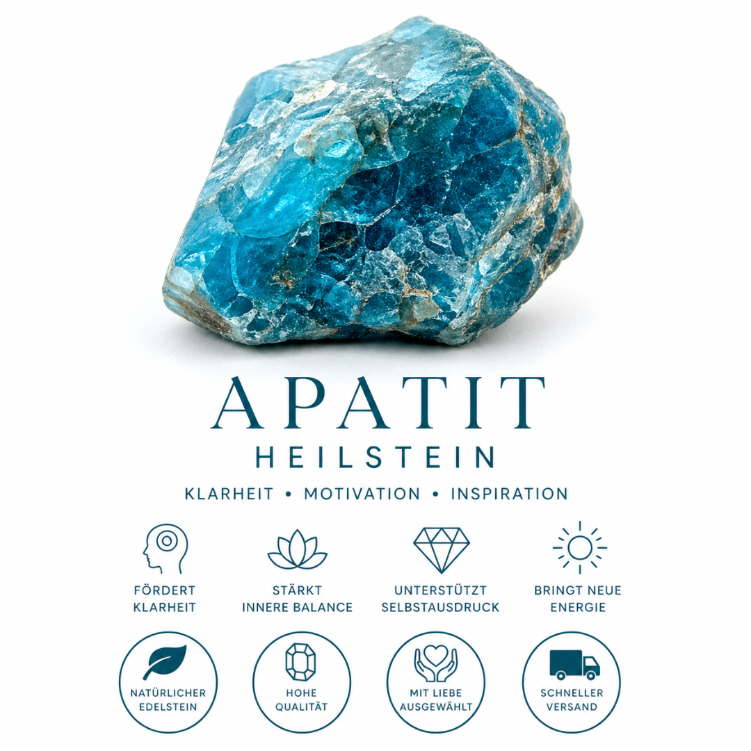 Apatit Edelstein als Heilstein mit Wirkung – Apatit kaufen, natürlicher blauer Heilstein für Energie, Motivation und Klarheit