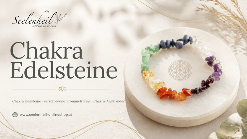 Übersicht der 7 Chakra Edelsteine und ihre Wirkung auf Wurzelchakra, Herzchakra, Dritte Auge und Kronenchakra für Seelenbalance
