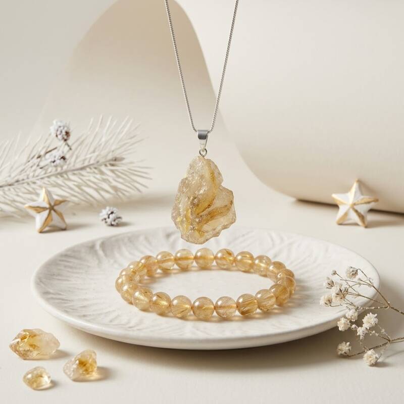 Citrin-Schmuck als spirituelle Weihnachtsgeschenkidee – goldgelber Edelsteinschmuck mit symbolischer Bedeutung für Lebensfreude, Zuversicht und einen besonderen Menschen.
