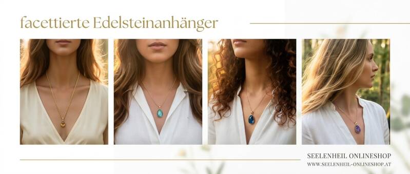 Facettierte Edelstein-Anhänger kaufen bei Seelenheil – edle Schmuckanhänger aus Obsidian, Tigerauge, Labradorit, Amethyst und Türkis für individuellen Edelsteinschmuck.