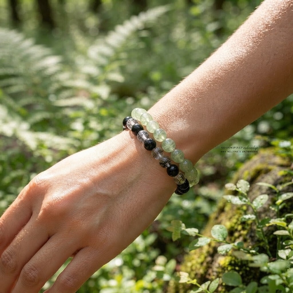 Echtes Edelstein Armband kaufen – schwarzer Turmalin und Prehnit Heilstein online bestellen