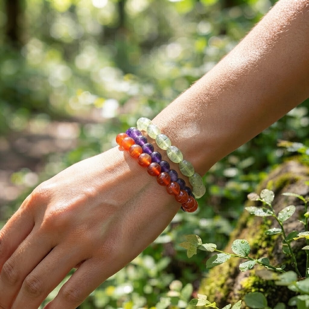 Edelstein Armband kaufen – Karneol, Amethyst und Prehnit aus echten natürlichen Edelsteinen online bestellen
