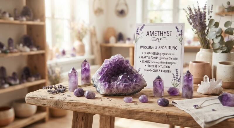 Umfassender Edelstein Guide über den Amethyst mit Wirkung Sternzeichen und spiritueller Bedeutung
