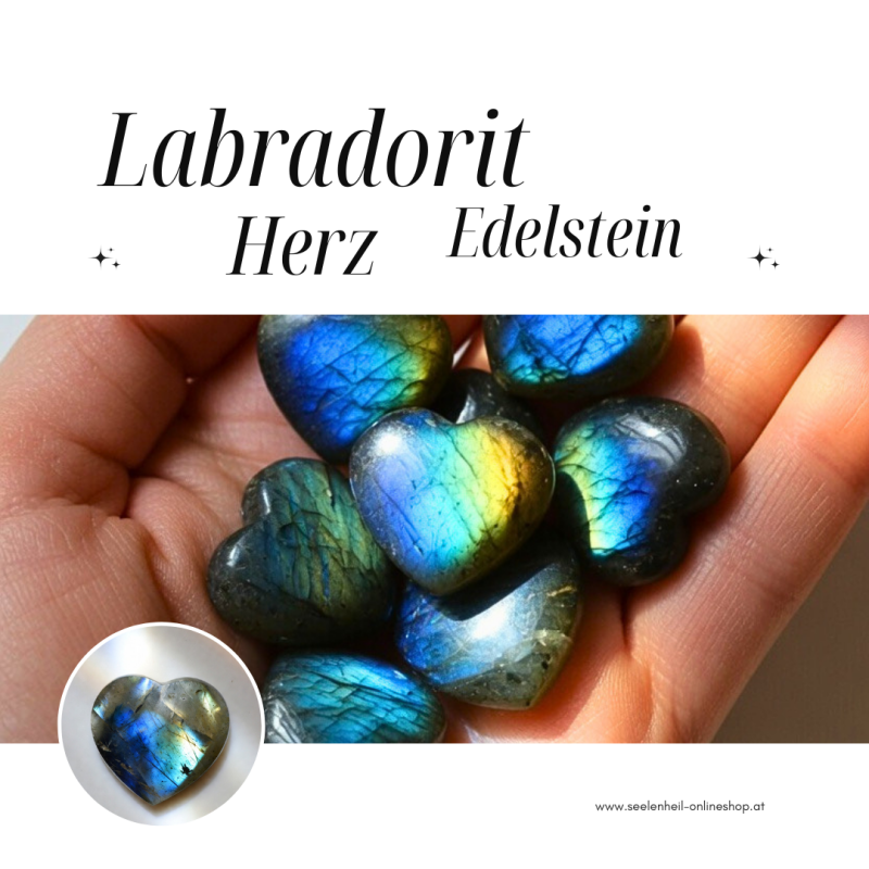 Edelstein Herz als Handschmeichler mit Labradorit Heilstein – natürlicher Edelstein für Entspannung, Energiearbeit, Schutz und spirituelle Balance