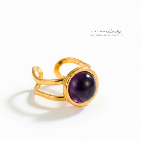Amethyst Ring verstellbar Edelstahl – Echter Edelstein Ring in Goldoptik
