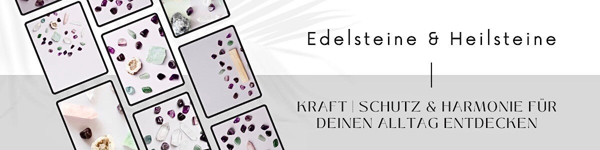 Edelsteine wie Rosenquarz, Amethyst und Bergkristall – Edelsteinarmband und Edelsteinschmuck mit traditionell zugeschriebenen Bedeutungen für Schutz, Energie und Balance.