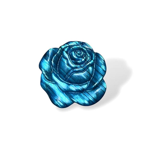 Labradorit Edelstein geschnitzt – Handgeschnitzte Rose mit Flash | Unikat