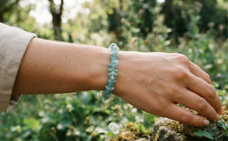 Edelsteinschmuck aus echten Edelsteinen – Aquamarin Armband und Splitterarmband von Seelenheil