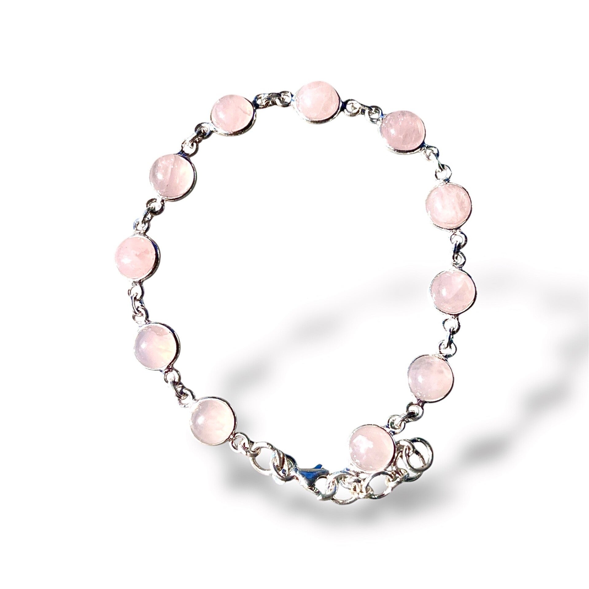 Rosenquarz Edelsteinarmband mit 925 Silber