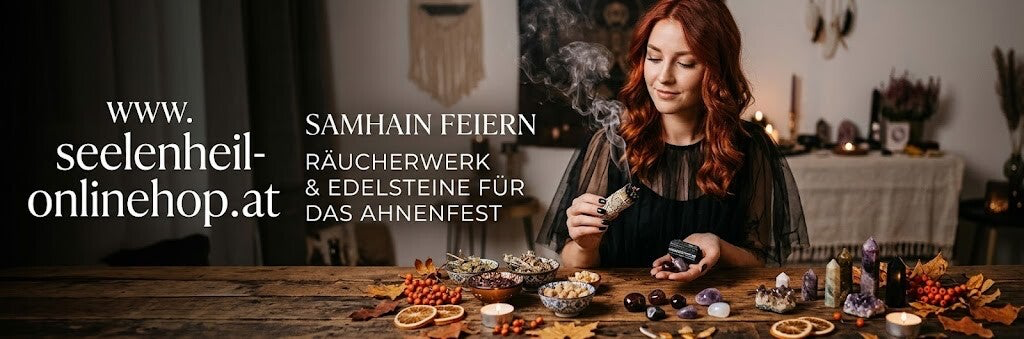 Samhain Räucherwerk, Edelsteine und Heilsteine kaufen – spirituelle Begleiter für Samhain, Halloween und die Jahreskreisfeste 2026 und 2027 bei Seelenheil entdecken.