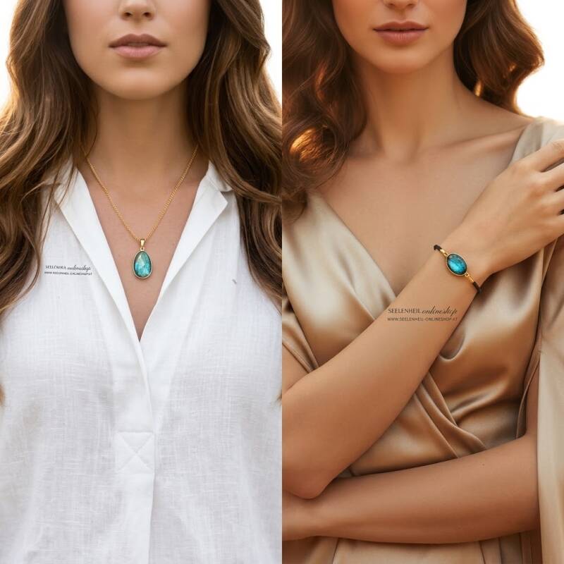Labradorit Schmuck kaufen bei Seelenheil – echter Labradorit Edelstein als Armband, Anhänger oder Freiform mit faszinierendem Farbspiel, spiritueller Bedeutung und traditioneller Zuordnung zu Sternzeichen.