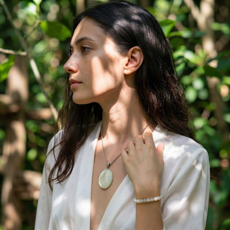 Mondstein Schmuck mit Armband und Anhänger aus echten Edelsteinen – Seelenheil Shop Steiermark