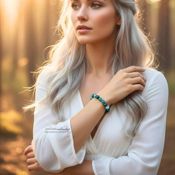 Moosachat Kugelarmband – Edelstein Armband mit natürlichen Moosachatperlen