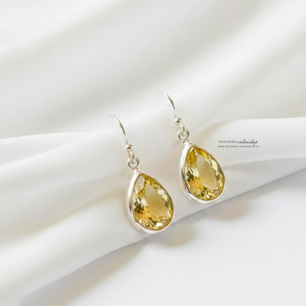 Facettierte Citrin Tropfen Ohrringe mit 925 Silber